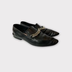 Zara chain link leather loafers women's size 40 black silver